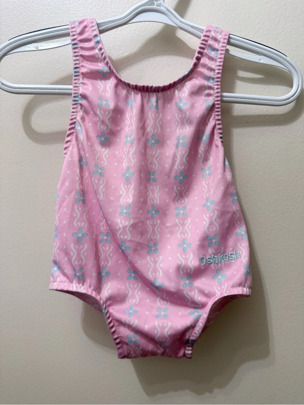 Vintage Oshkosh B’Gosh Pink Floral Bow Bathing Swim Suit One Piece 6-9 months